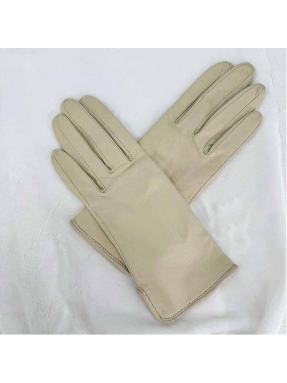 Vintage Beige Leather Gloves Preston & York Butter Soft Silk Lined Sz 6.5/Small